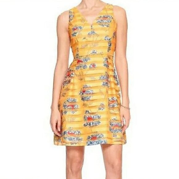 Banana Republic NWT Women's Floral A Line Mini Dress Size 0 Yellow Work Career - Picture 11 of 11